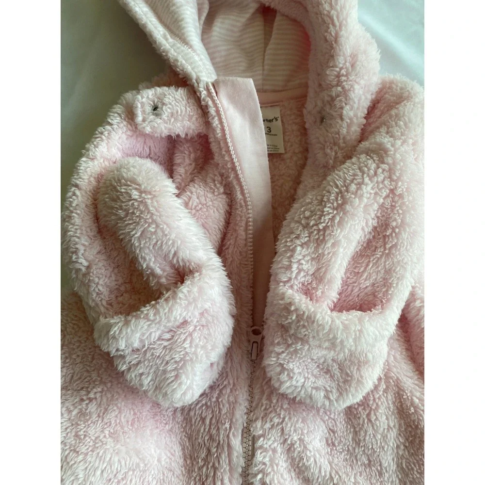 Carter's Baby Girls Sherpa Bear Ear Hooded Pram Suit Size 3M Pink